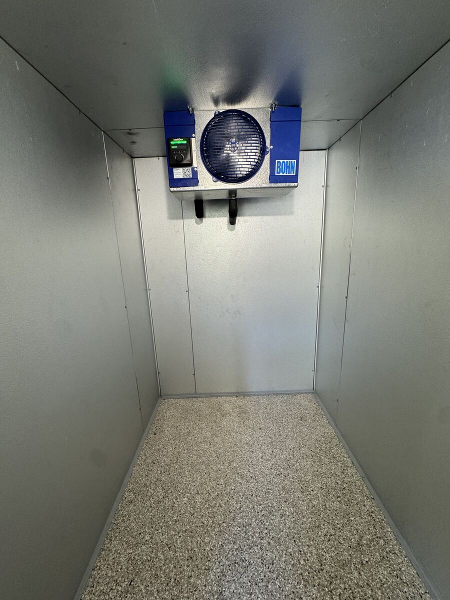 Interior of custom walk-in cooler with Bohn evaporator and intelliGen controller