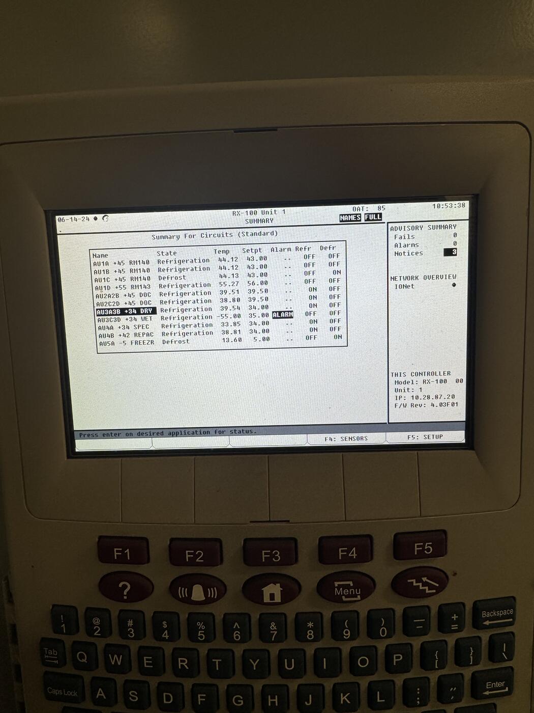 Refrigeration rack system controller
